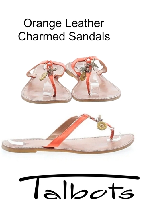 Talbots Shoes - Talbots Coral-Orange Leather Thong Sandals with Charms Flip Flops 8